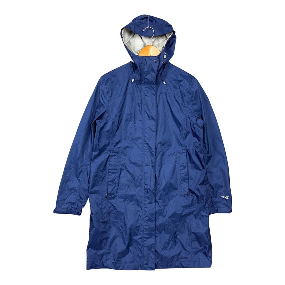 LL Bean Coat Womens Medium Blue Hooded Rain Jacket Shell Waterproof Tek Long M